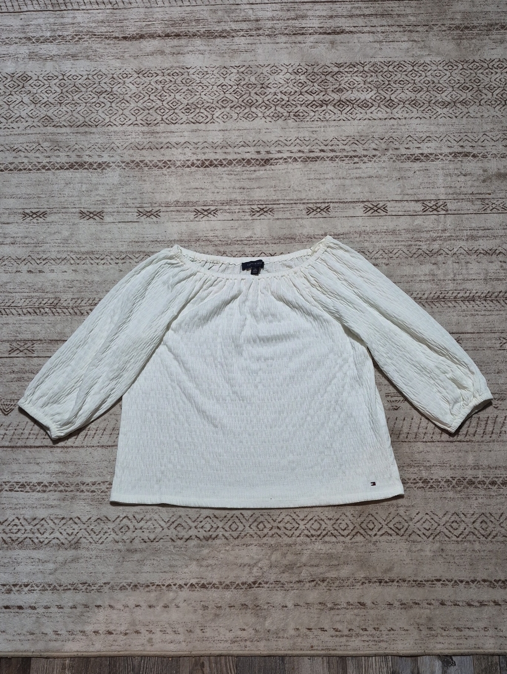 Tommy Hilfiger Ivory Off-Shoulder Textured Peasant Top